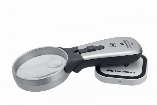 Schweizer Handleuchtlupe Set Tech-Line Induktion 6500K, 2x/4x; Ø70/Ø20mm, bifokal, 099262-1