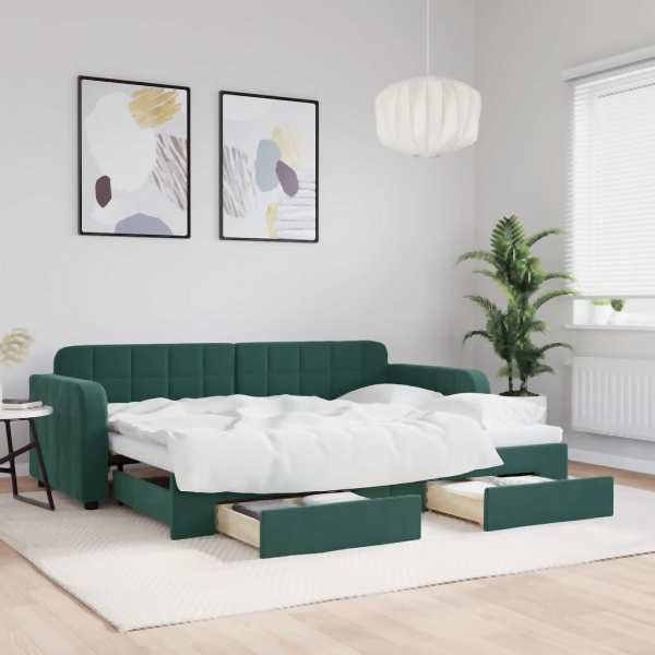 vidaXL Tagesbett Ausziehbar mit Schubladen Dunkelgrün 80x200 cm Samt, 3196972