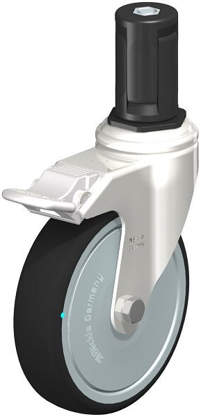 Blickle LKRXA-PATH 126KD-11-FI-FK-EXR15 Edelstahl-Apparate-Lenkrolle mit Expander & Feststeller, Thermoplastisches Polyurethan, Grau, 853490