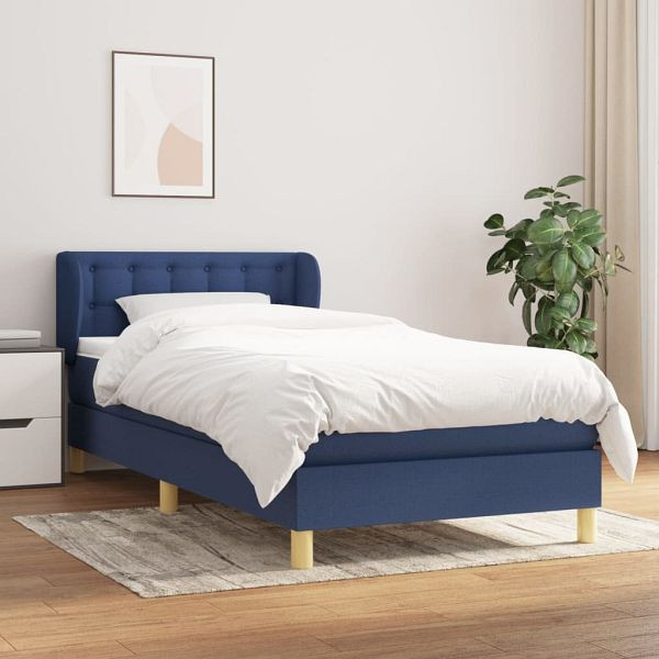 vidaXL Boxspringbett mit Matratze Blau 90x190 cm Stoff, 3127091