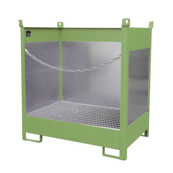 STEIN HGS Fass-Stapelpalette FSP, RAL 6011 resedagrün, lackiert, 245 Liter, Spritzschutzwand 3-seitig, 79140.0034