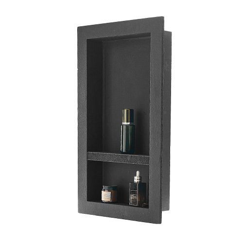 VEVOR Duschnische, 10,16x40,64x71,12 cm, Wandnische mit Trennregal, Seifen- & Shampoo-Organizer, versiegelt, schwarz, SLLYBK2C16IN1T8NP001V0
