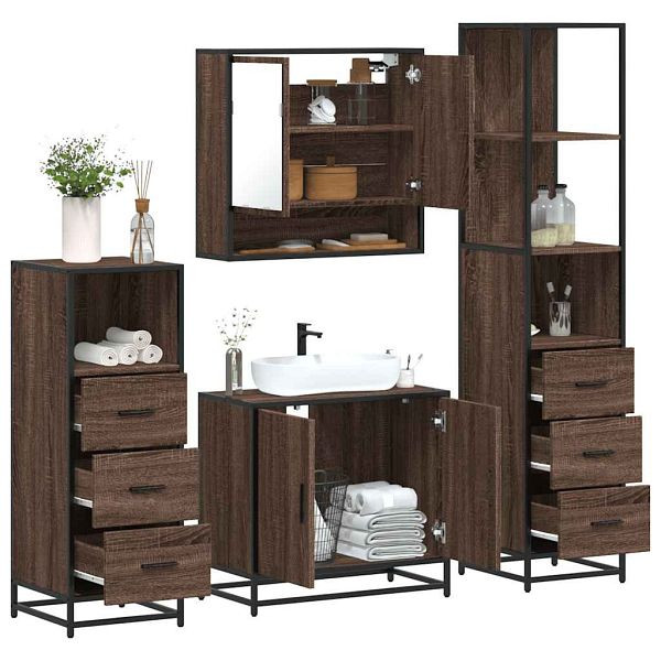 vidaXL 4-tlg. Badmöbel-Set Braun Eichen-Optik Holzwerkstoff, 3301279
