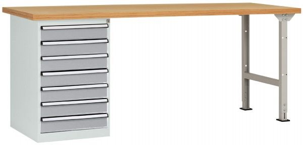Manuflex Werkbanksystem COMBI Modell 6 mit massiver Bucheplatte, BxTxH = 2000 x 700 x 840 mm, Alusilber, WC5121.9006