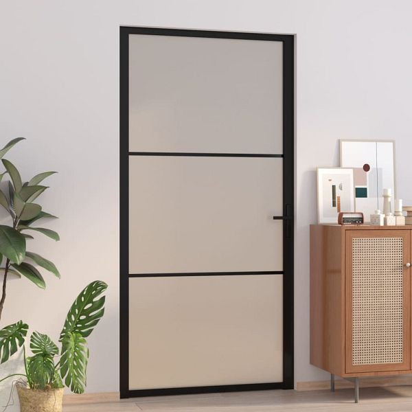 vidaXL Innentür 102,5x201,5 cm Schwarz Mattglas und Aluminium, 350555