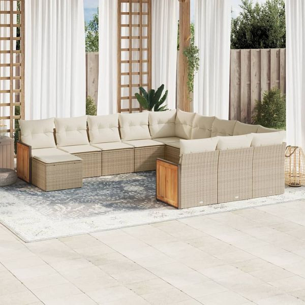 vidaXL 12-teilig Garten-Sofagarnitur mit Kissen Beige Poly Rattan, 3260665