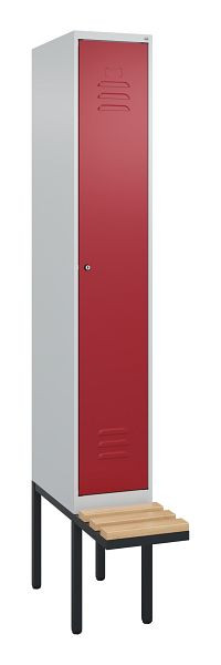 C+P Umkleidespind Classic PLUS, 2120x300x815mm, 7035/3003, Zylinderschloss, Buche-Sitzleisten, 3 Doppel-Haken, 0800407-10 S10046