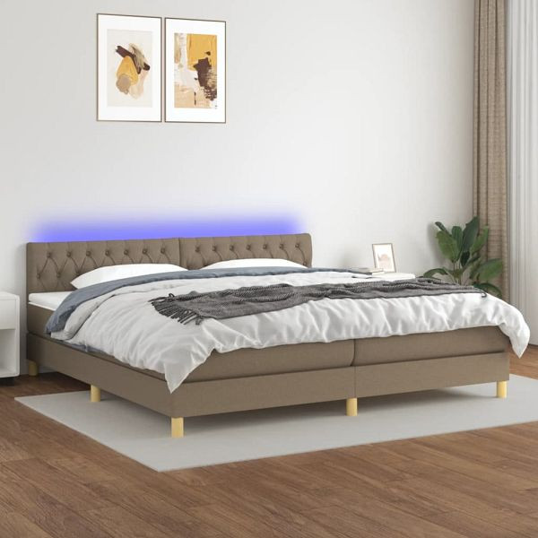 vidaXL Boxspringbett mit Matratze & LED Taupe 200x200 cm Stoff, 3133985