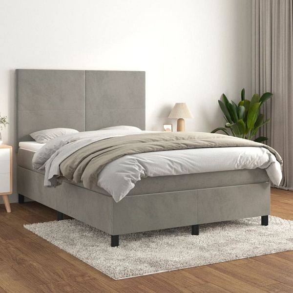 vidaXL Boxspringbett mit Matratze Hellgrau 140x200 cm Samt, 3142905