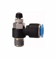 Riegler Drosselrückschlagventil mit Abluftdrosselung, regulierbar mit Rändelschraube, Außengewinde konisch mit Gewindebeschichtung, 110050, 4047322201346