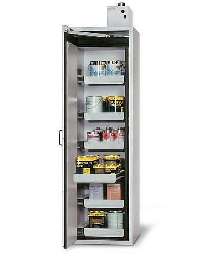 asecos Gefahrstoffschrank GA-600-6, 600 mm, 6 Auszugswannen, Tür rechts, grau, 3023000130269