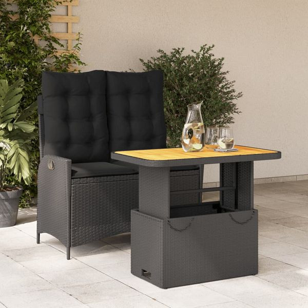 vidaXL 2-teilig Garten-Essgruppe mit Kissen Schwarz Poly Rattan, 3277454