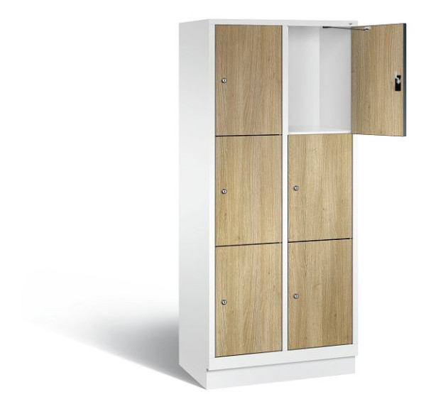 C+P Schließfachschrank Evolo, H1800xB810xT500mm, Farbe: Verkehrsweiß / Dekor Eiche Sereno, 48020-223 S10199