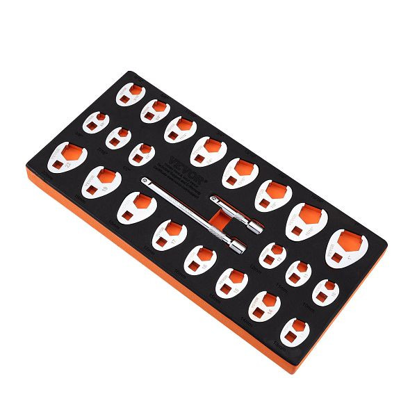 VEVOR 3/8-Zoll-Antrieb Hahnenfußschlüsselsatz mit 2 Verlängerungsstangen, 24-teilig, SAE 3/8 Zoll - 1 Zoll & Metrisch 10-22 mm, LBXBSTZJT3824T2HUV0