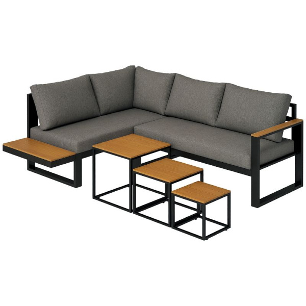 Outsunny Outdoorsitzgruppe 5-teiliges Loungemöbelsicht Gartenmöbelset 148 x 61 x 71,5 cm, Grau + Natur, 84G-407V00GY