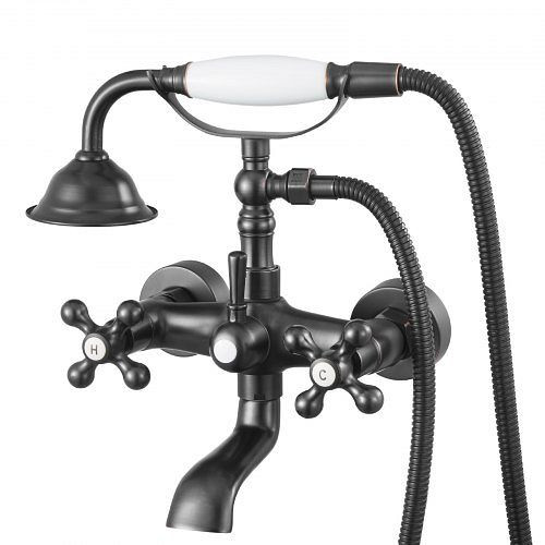 VEVOR Badewannenarmatur Klauenfuß Wandmontage mit Handbrause, Vintage, Schwenkarme & 360°-Drehauslauf, Ölgeriebene Bronze, BGSZZYGLTLTHLAC1L002V0