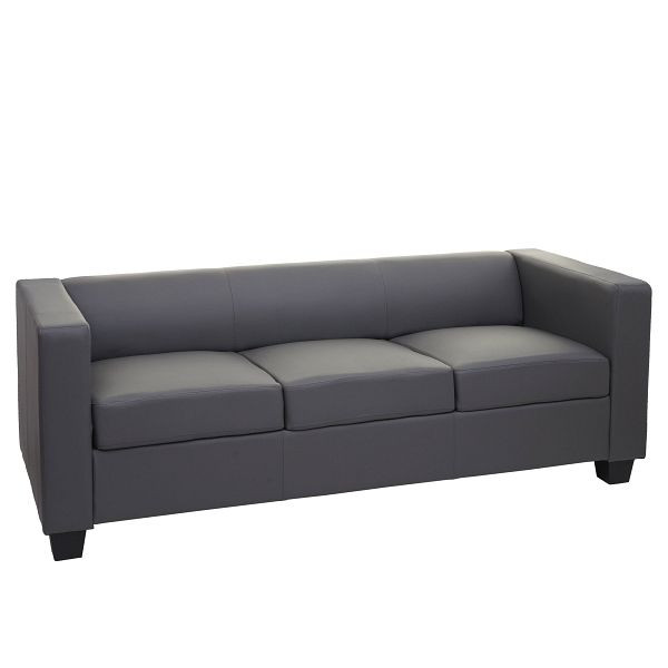 Mendler 3er Sofa Couch Loungesofa Lille, Kunstleder, dunkelgrau, 75139+75140+75141