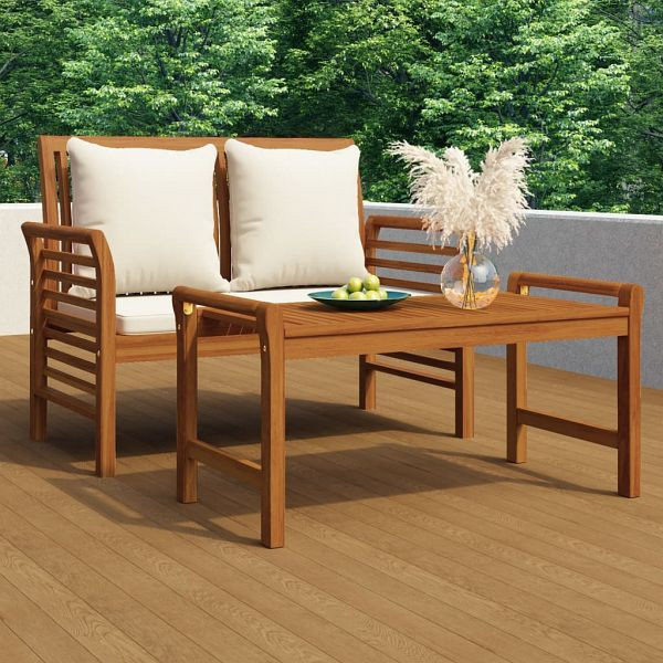 vidaXL 2-teilig Garten-Lounge-Set mit Cremeweißen Kissen Massivholz, 312141
