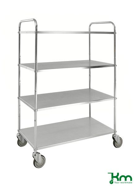 Kongamek Leichter Etagenwagen, 4 Lenkrollen, 2 davon mit Bremsen, Verzinkt, 4 Böden, KM4125-EB