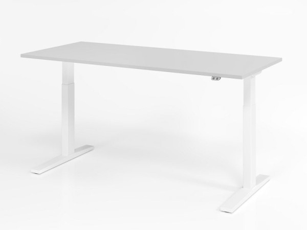 Hammerbacher Schreibtisch XMKA19, 180 x 80 cm, Platte: Grau, 25 mm dick, ABS-Dickkante, Rechteckform, Weiß, VXMKA19/5/W