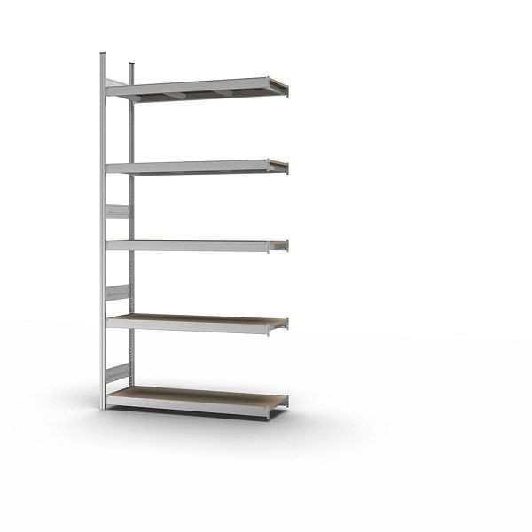 hofe Großfach-Anbauregal, 3000x400x1500 mm, 5 Fachebenen, Spanplatte verzinkt, 350 kg Fachlast, 2000 kg Feldlast, zweiseitige Bedienung, GZA30415S