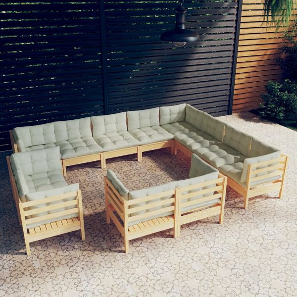 vidaXL 12-teilig Garten-Lounge-Set mit Creme Kissen Massivholz Kiefer, 3096947