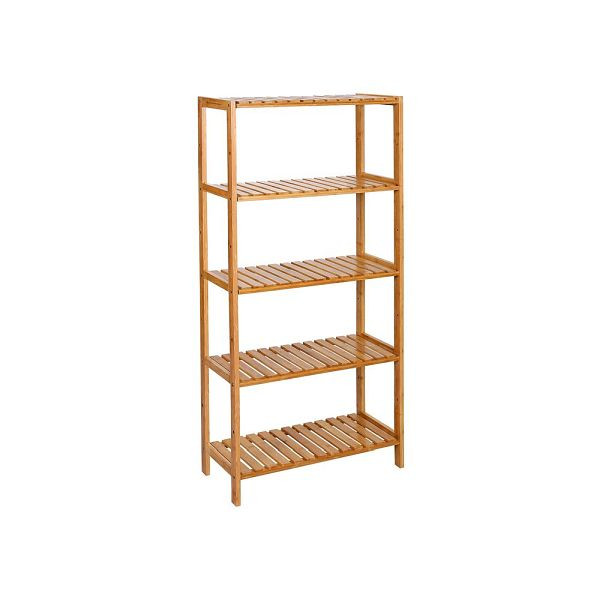 SONGMICS Badezimmerregal Bambus mit 5 Ebenen, Bambusfarben, BCB35Y