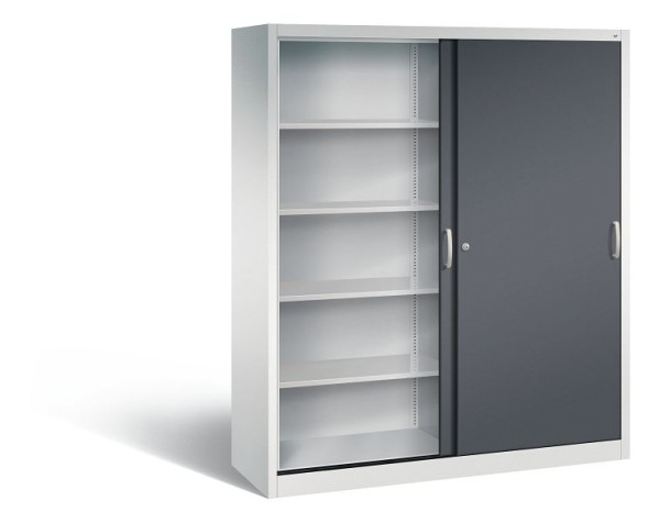 C+P Schiebetürenschrank Acurado, H1950xB1600xT500mm, Farbe: Lichtgrau / Schwarzgrau, Bügelgriff, 5 OH, 2150-00 S10121