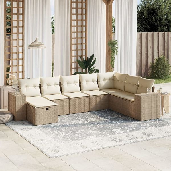 vidaXL 8-teilig Garten-Sofagarnitur mit Kissen Beige Poly Rattan, 3264514