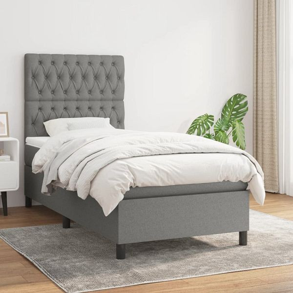 vidaXL Boxspringbett mit Matratze Dunkelgrau 100x200 cm Stoff, 3141994