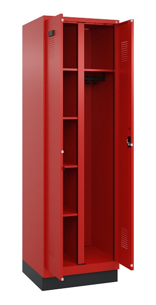 C+P Wäsche-/Garderobenspind Evolo PLUS, mit Sockel, 2 Abteile, 1950x600x500mm, 3, Frontfarbe RAL 3020 Verkehrsrot, Zylinderschloss, 049620-20 S10052