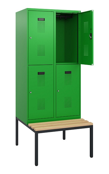 C+P Doppelstöckiger Spind Evolo PLUS, Bank, 4 Fächer, 1950x800x815mm, 6037/6037, Zylinderschloss, Sitzfläche Buche-Hartholz, Sitzbank, 0493505-22 S10077