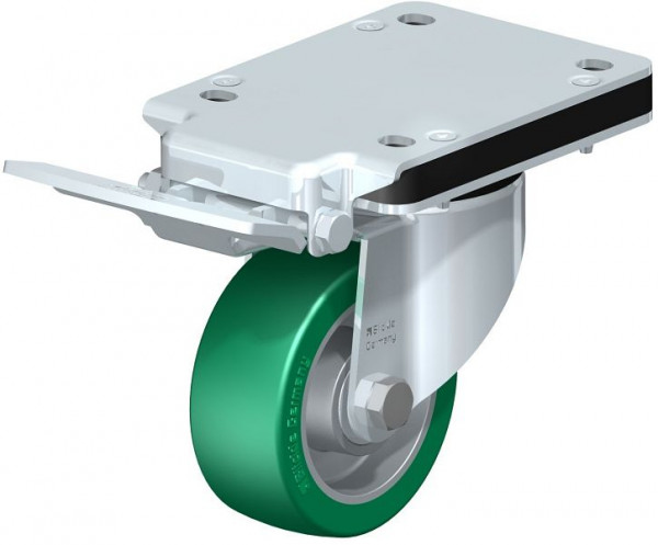 Blickle LK-ALST 100K-3-IS Stahlblech-Lenkrolle, schwere Ausführung, mit Anschraubplatte & Feststeller, Blickle Softhane®, Grün, 762163