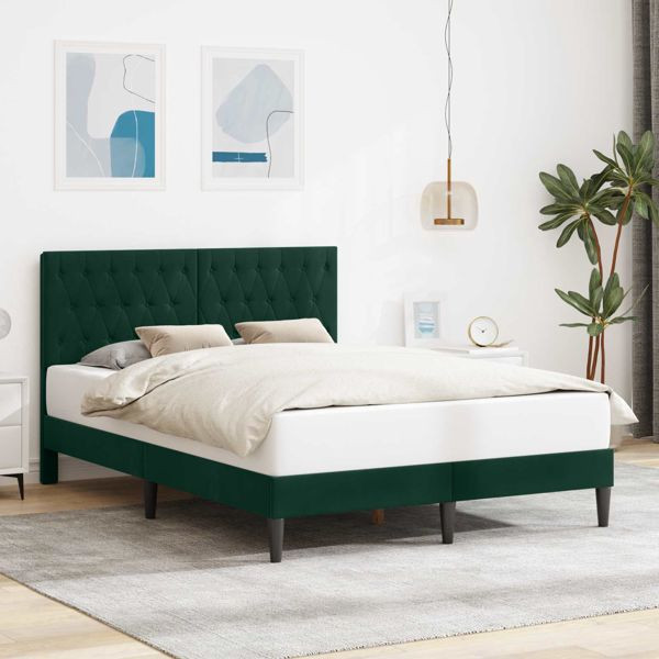 vidaXL Bettrahmen mit Kopfteil Dunkelgrün 140 x 190 cm Samt, 42027663