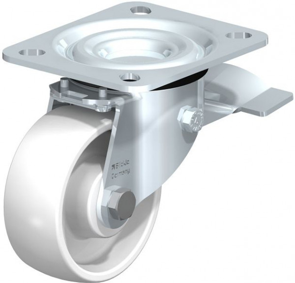 Blickle L-PO 80R-ST Stahlblech-Lenkrolle, mittelschwere Ausführung, mit Anschraubplatte & Feststeller, Polyamid, Weiß, 630426