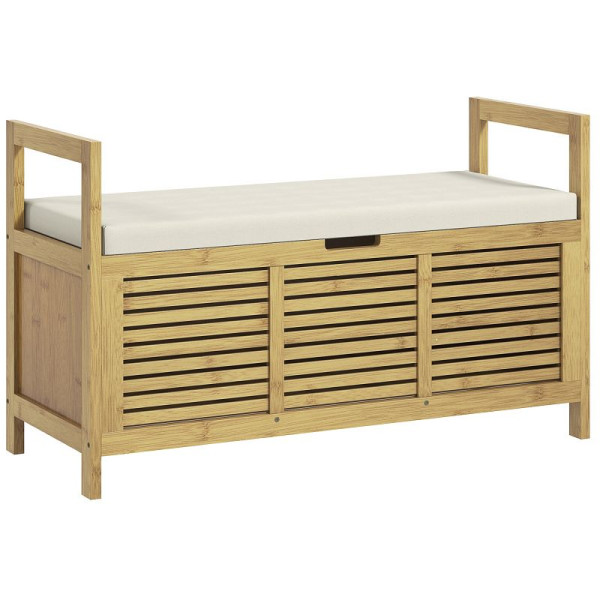 HOMCOM Schuhablage mit Stauraum, Schuhbank, weiche Sitzfläche, Bambus, 100x40x60 cm, 837-451V00ND