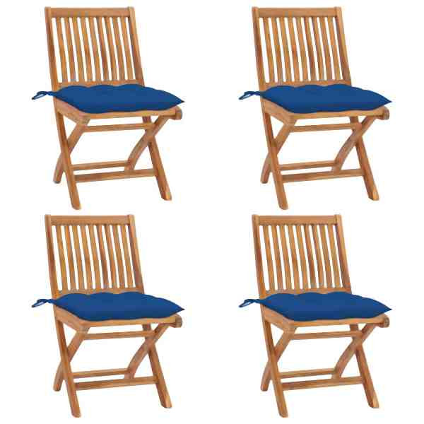 vidaXL Klappbare Gartenstühle mit Kissen 4 Stück Massivholz Teak, 3072832
