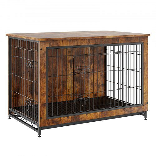 VEVOR Hundekäfig 98x65x68cm, aus P2 und Q195 Vintage Beistelltisch mit 2 Türen, Auffangschale & Kissen im Möbelstil Hundegitterbox, ZWJJSGLZSJSS16UEQV0