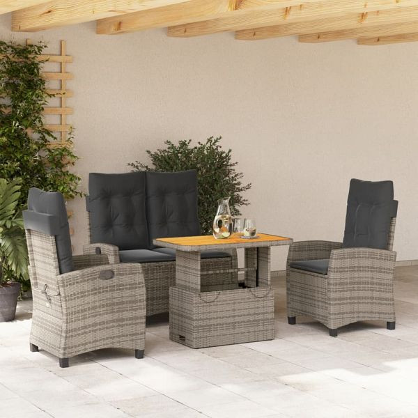 vidaXL 4-tlg. Garten-Essgruppe mit Kissen Grau Poly Rattan, 3277407