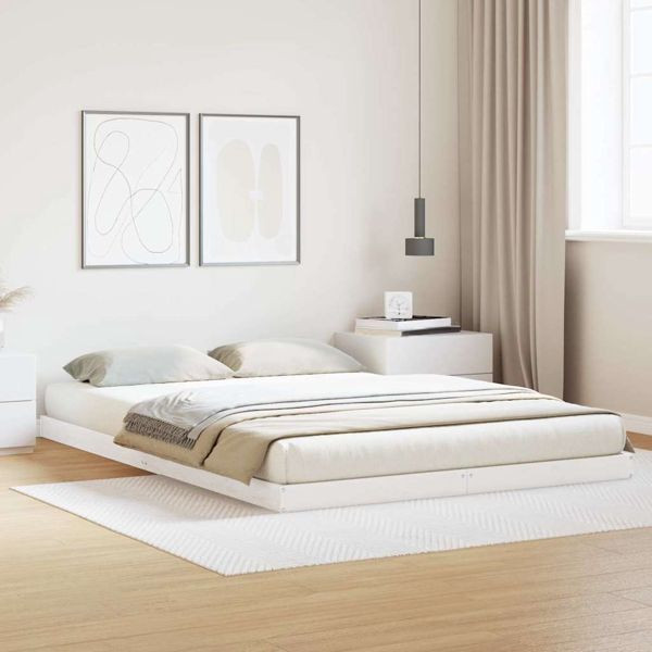vidaXL Bodenbettgestell Weiß 140 x 220 cm Massivholz Kiefer, 869753