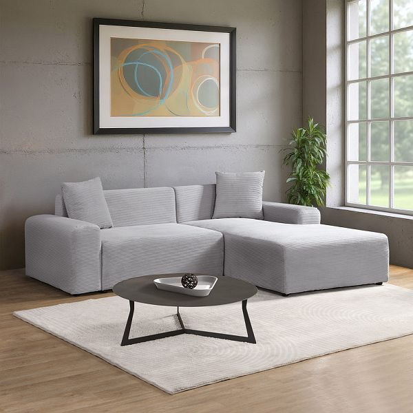 HOME DELUXE Ecksofa AMELIO Cord Grau Rechts, 240 x 178 cm, 73926