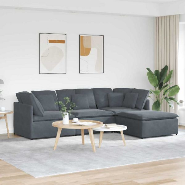 vidaXL Modulares Sofa mit Fußhocker Kissen Samt Dunkelgrau, 3321310