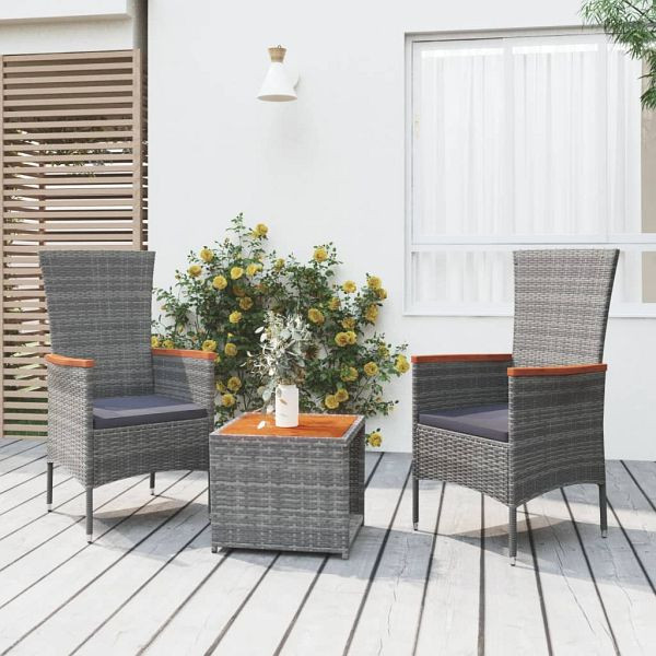 vidaXL 3-teilig Garten-Lounge-Set Grau Poly Rattan & Massivholz Akazie, 3157652