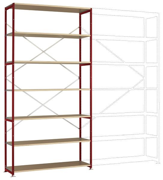 Manuflex Großfach-Steckregal Grundregal mit 7 Holzverbundböden, HxBxT = 3000 x 1530 x 400 mm, rubinrot, RP1641.3003