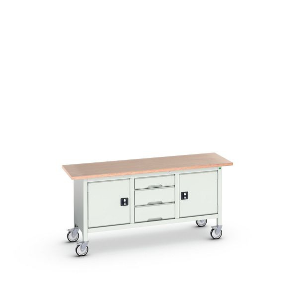 bott verso mobile Kastenwerkbank (Multiplex) mit 3 Schubladen und 2 Türen, BxTxH: 1750 x 600 x 830 mm, Lichtgrau / Lichtgrau, 16923222.16
