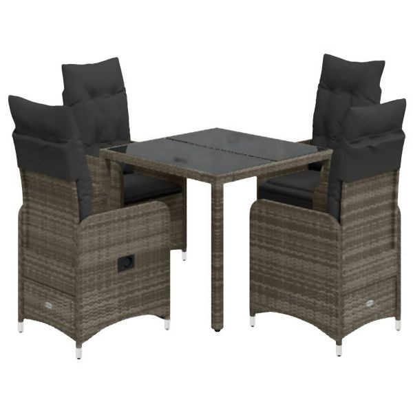 vidaXL 5-tlg. Garten-Bistro-Set mit Kissen Grau Poly Rattan, 3277033