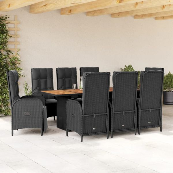 vidaXL 9-teilig Garten-Essgruppe mit Kissen Schwarz Poly Rattan, 3213516