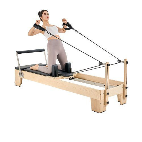 VEVOR Pilates Reformer aus Holz, Heim-Fitnessstudio, Bett mit doppeltem Widerstand (Feder & Kordel), inkl. Sitzbox, bis 181,44 kg, PLTHXCFMBKZDONXRIV0