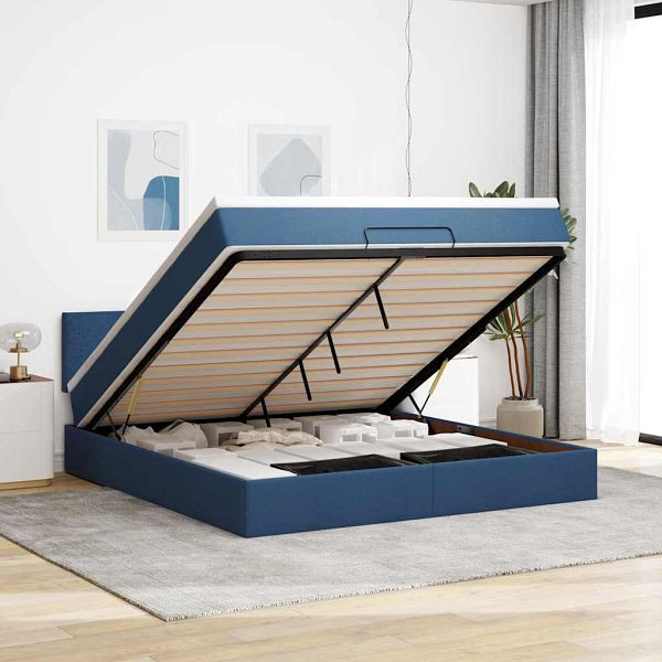 vidaXL Ottoman-Bett mit Matratze Blau 160x200 cm Stoff, 3311393