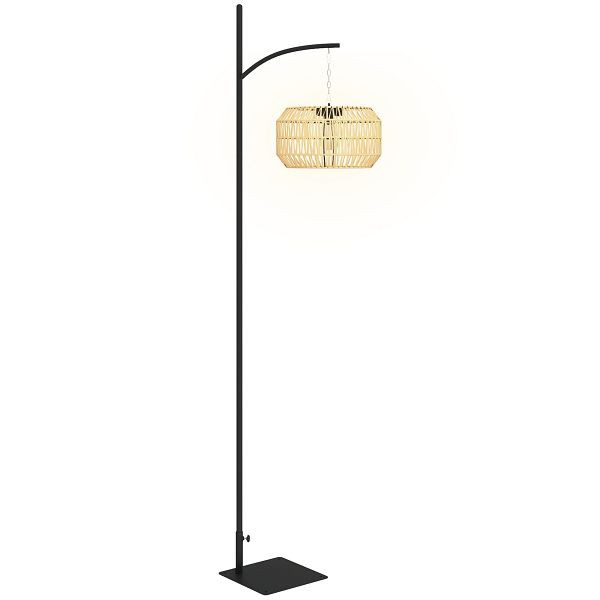 Outsunny Solar Stehlampe Rattan Solarlampen mit Lichtsensor Automatische Solarleuchte im Boho-Stil IP44 Schwarz+Gelb, 867-268V00YL